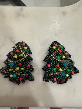 Beaded Christmas Tree Earrings - Multicolor